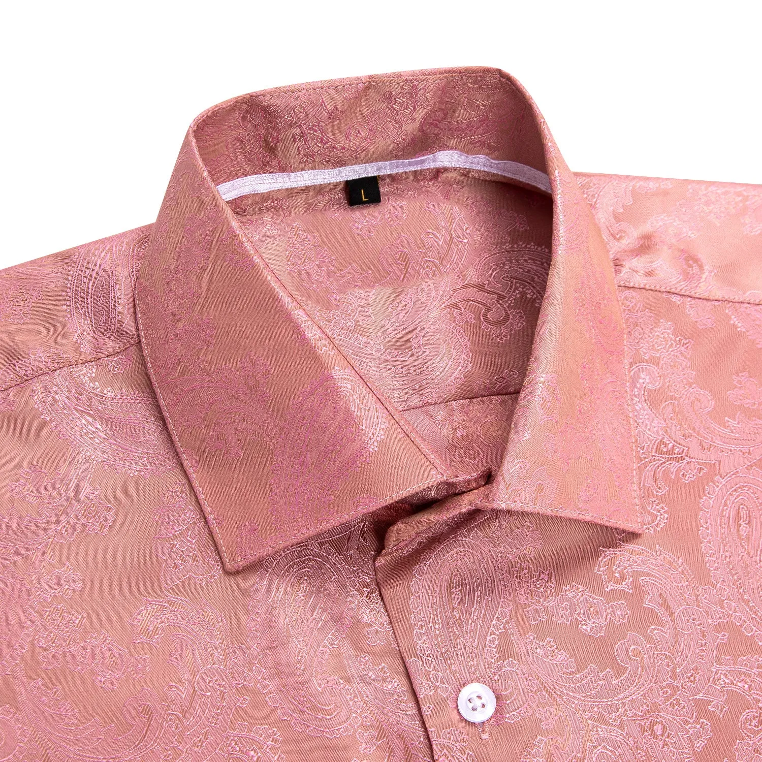 Baby Pink Paisley Silk Men's Short Sleeve Shirt