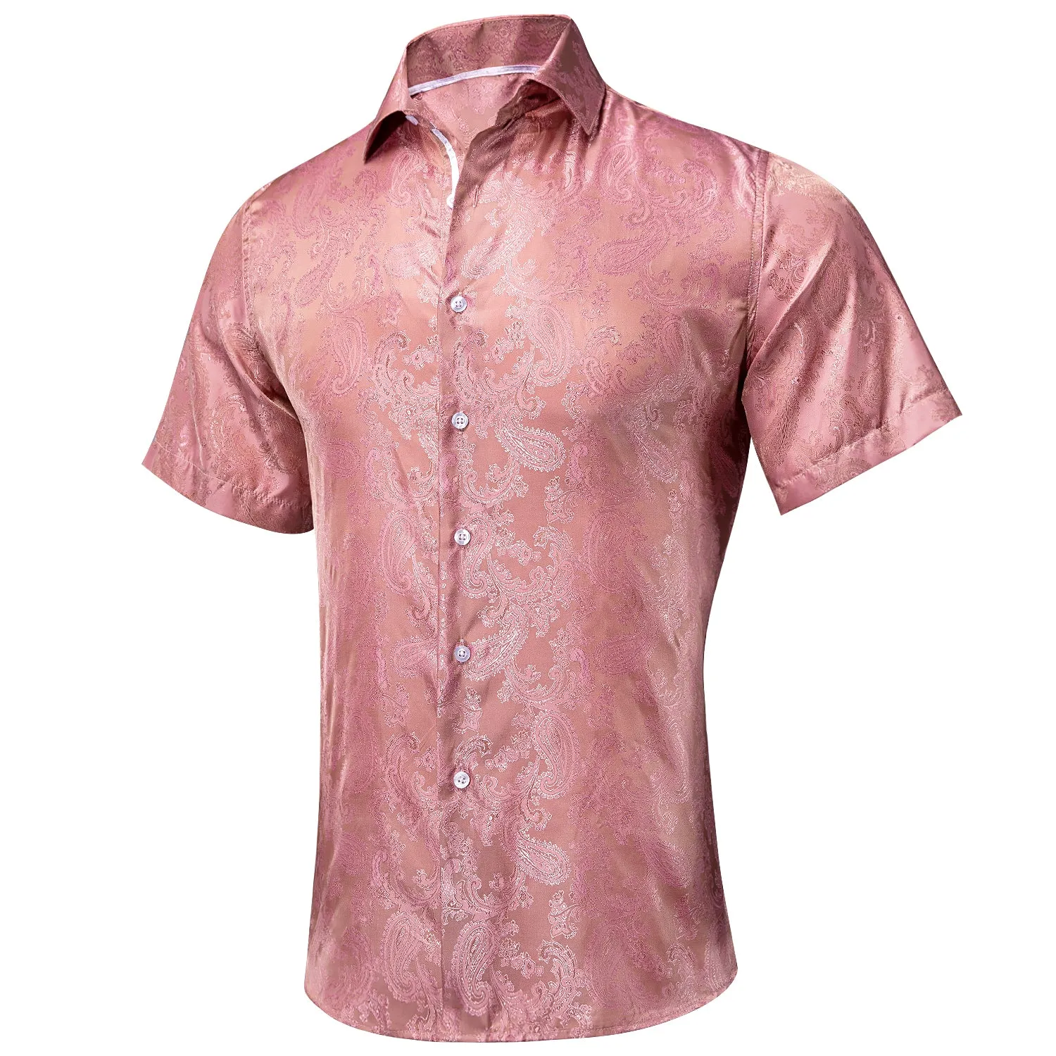 Baby Pink Paisley Silk Men's Short Sleeve Shirt