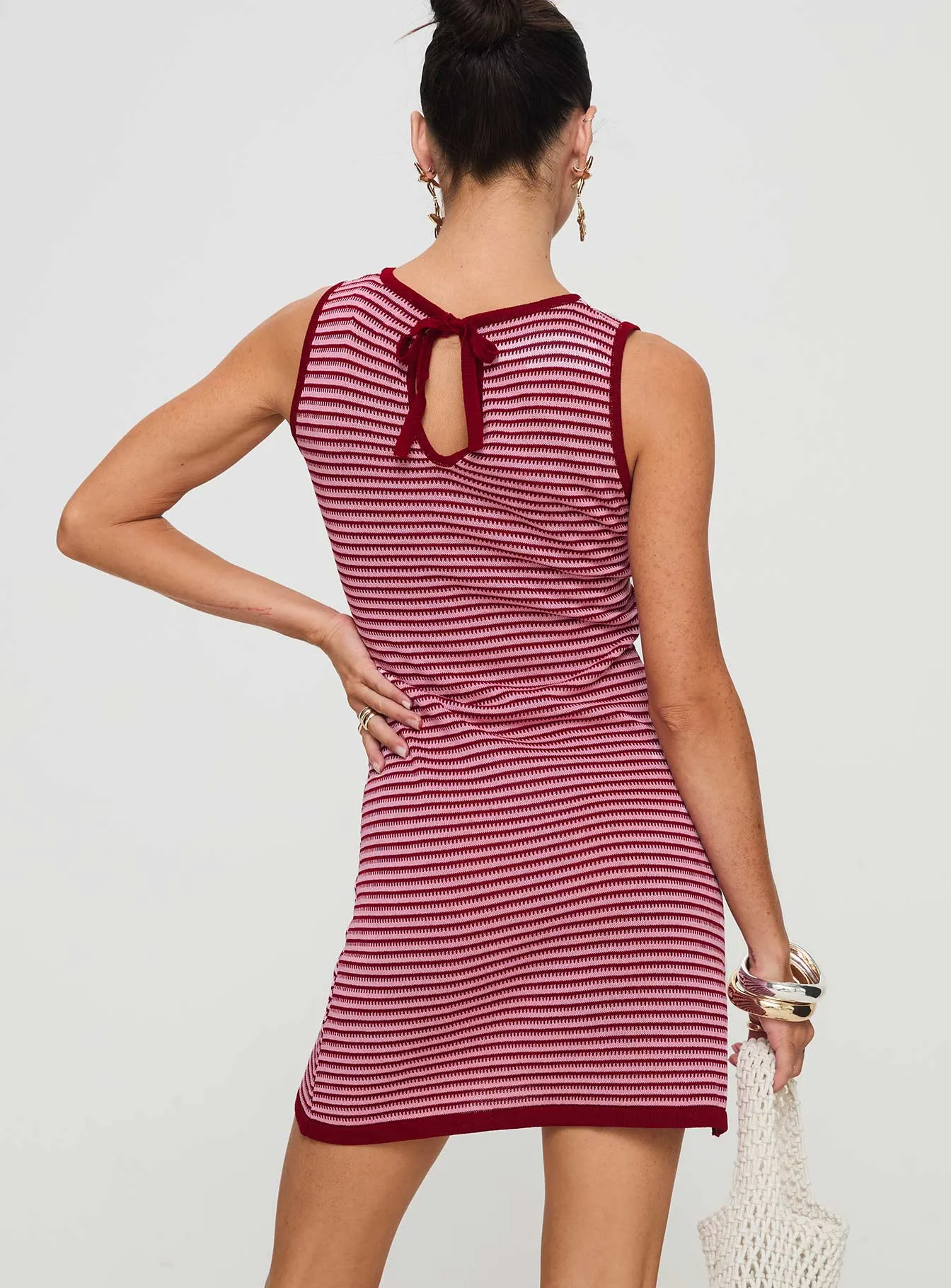 Bambinah Knit Stripe Mini Dress Pink / Red