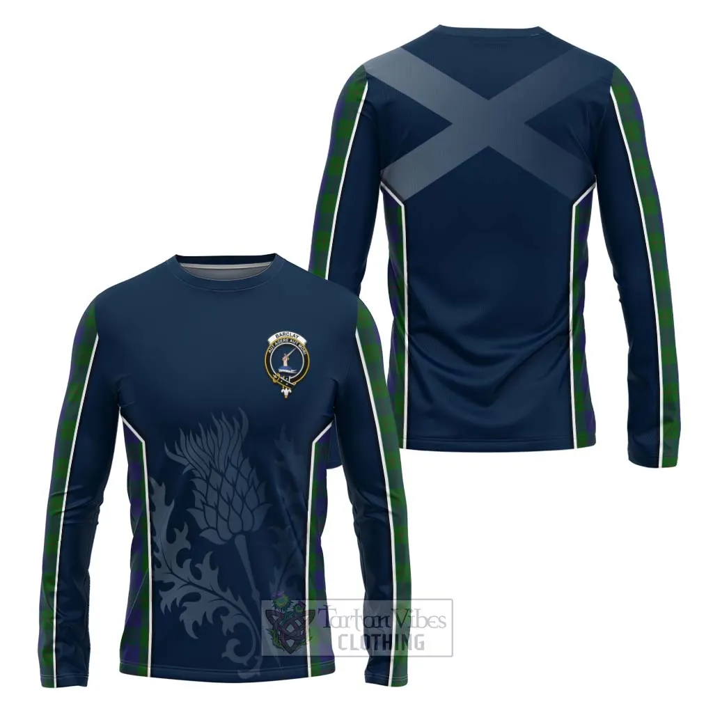 Barclay Tartan Long Sleeve T-Shirt with Family Crest and Scottish Thistle Vibes Sport Style