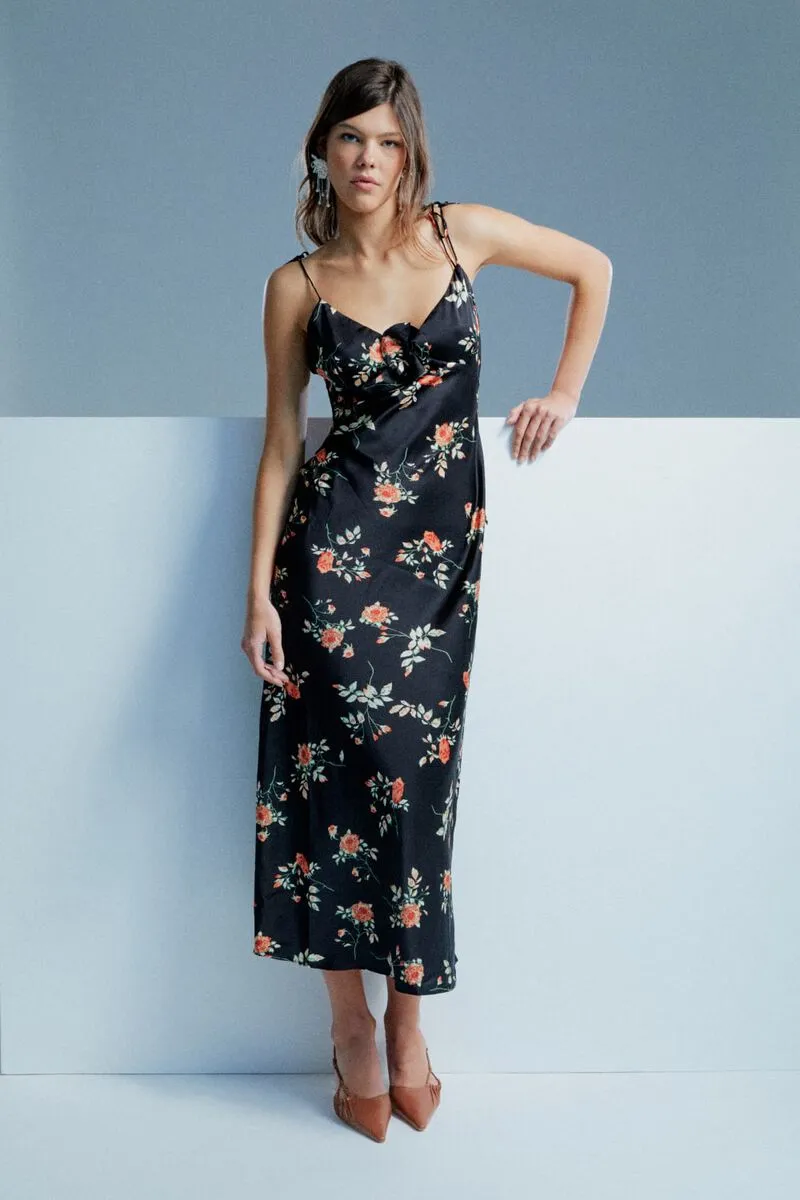 Bardot Andy Slip Midi Dress in Black Floral