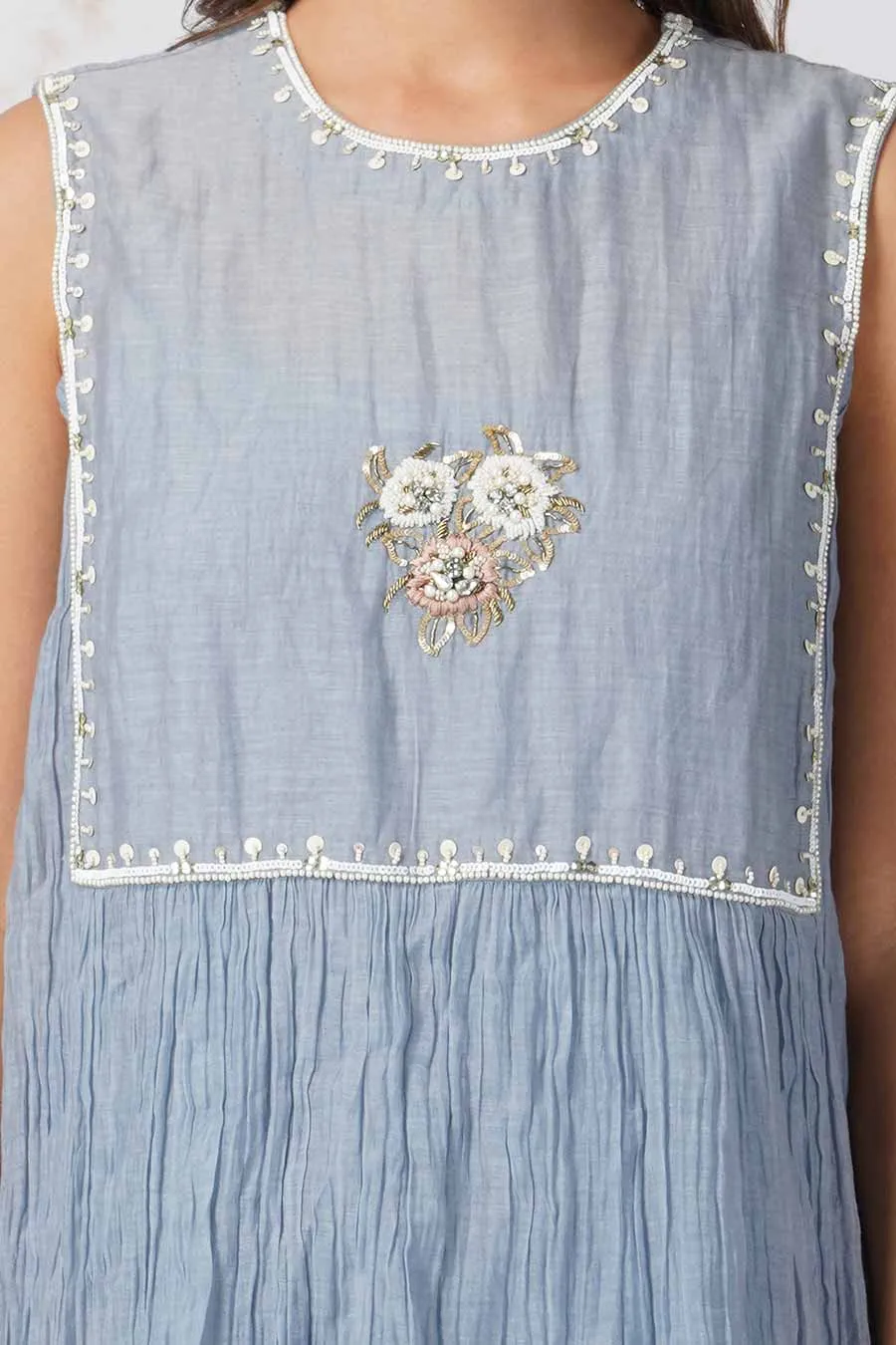 Baroque Flower Pigeon Blue Tunic Set