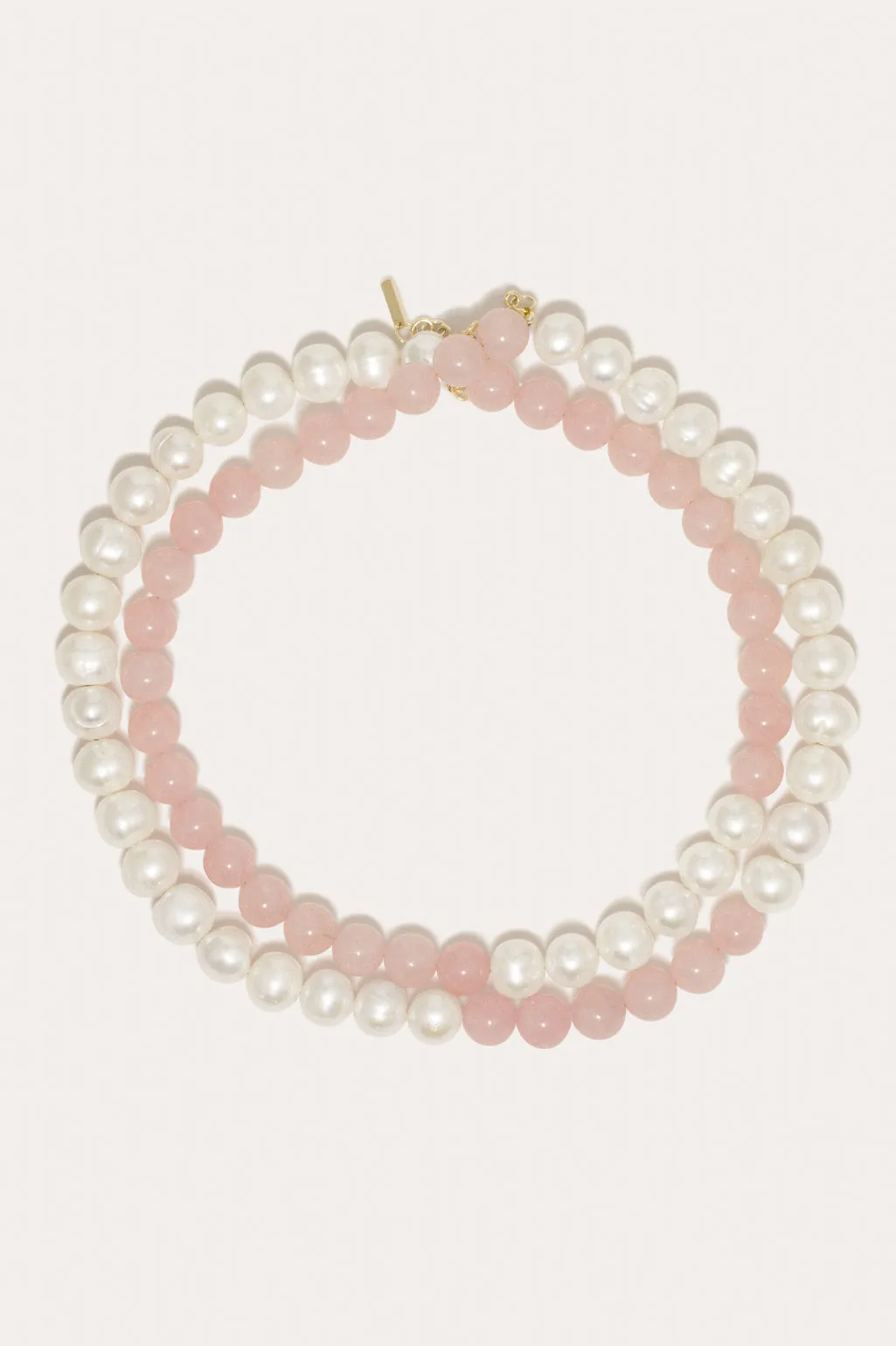 Bells of the Wild - Pearl and Rose Quartz Bead Gold Vermeil Necklace