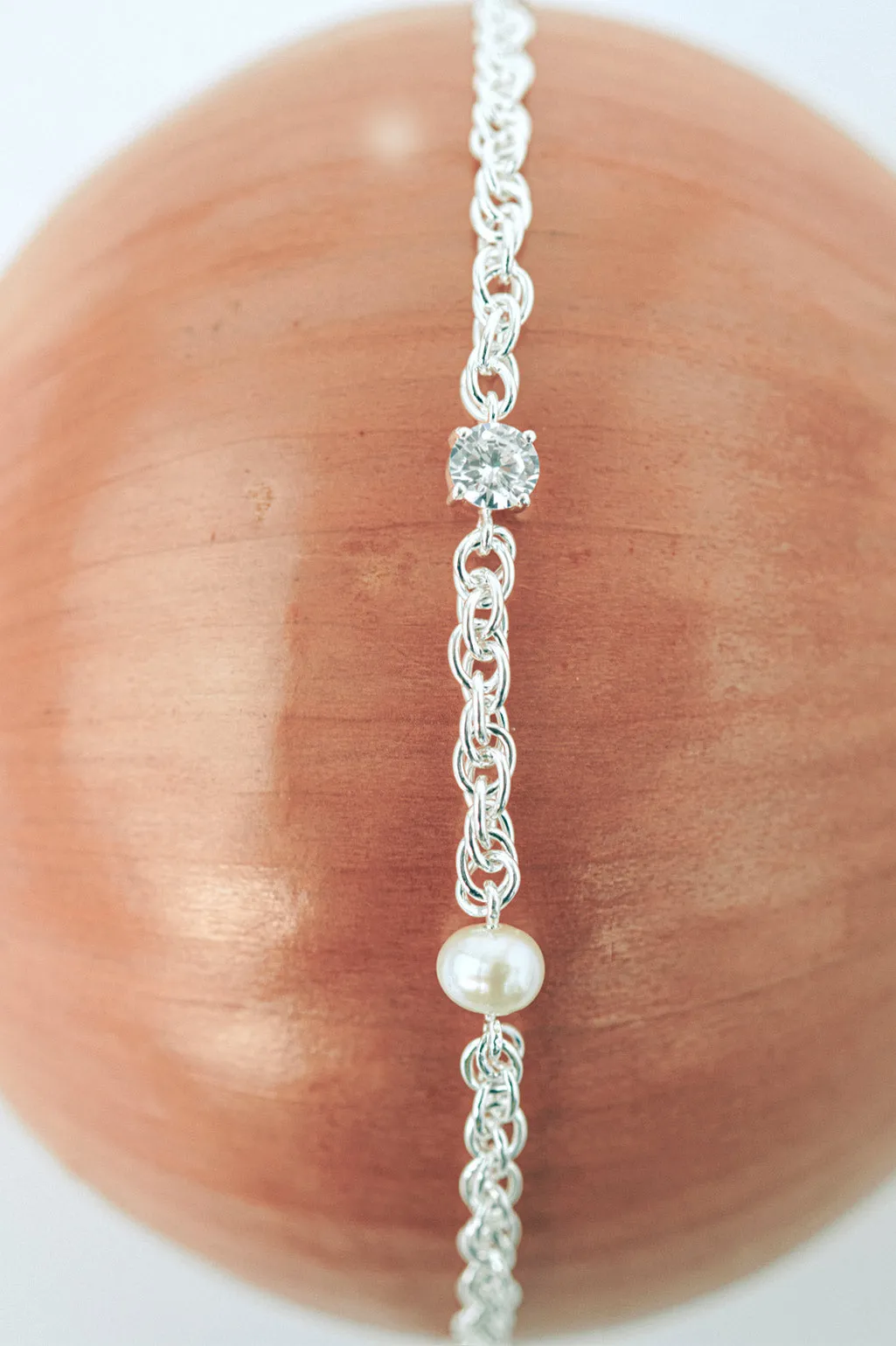 Bind - Pearl and Zirconia Recycled Silver Bracelet