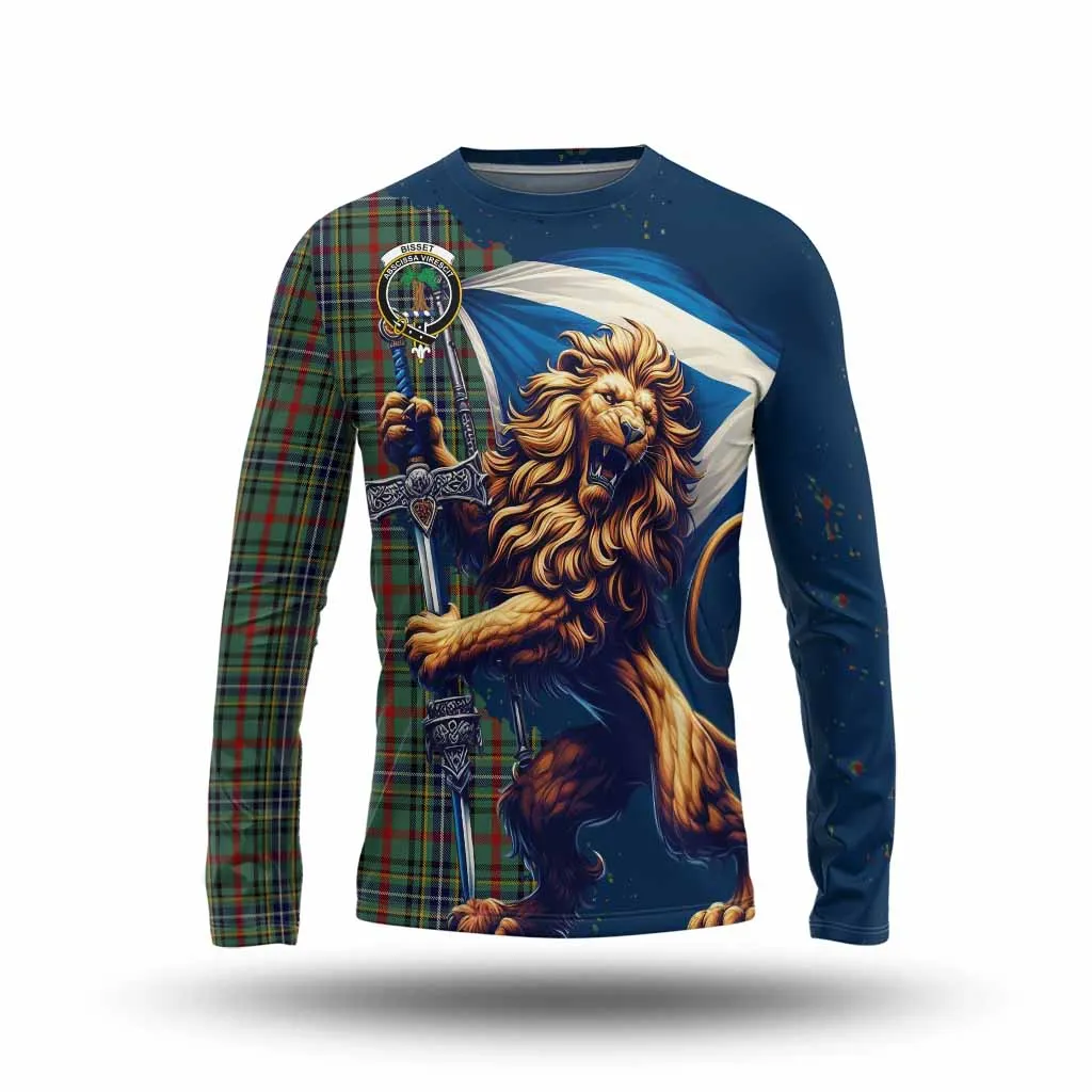 Bisset Tartan Family Crest Long Sleeve T-Shirt with Scottish Majestic Lion