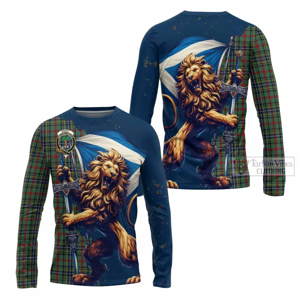 Bisset Tartan Family Crest Long Sleeve T-Shirt with Scottish Majestic Lion