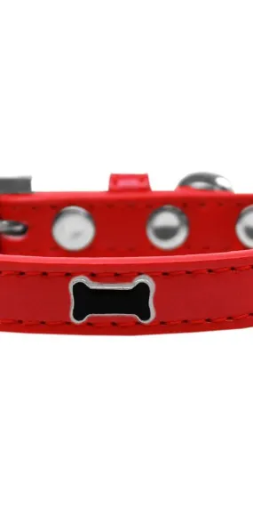 Black Bone Widget Dog Collar Red Size 10