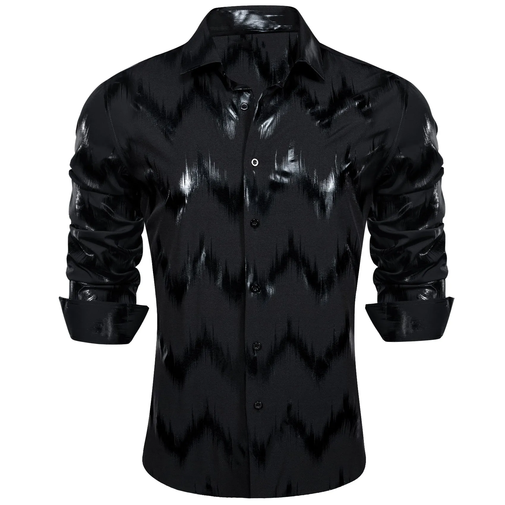 Black Bronzing Printing Novelty Men's Long Sleeve Shirt