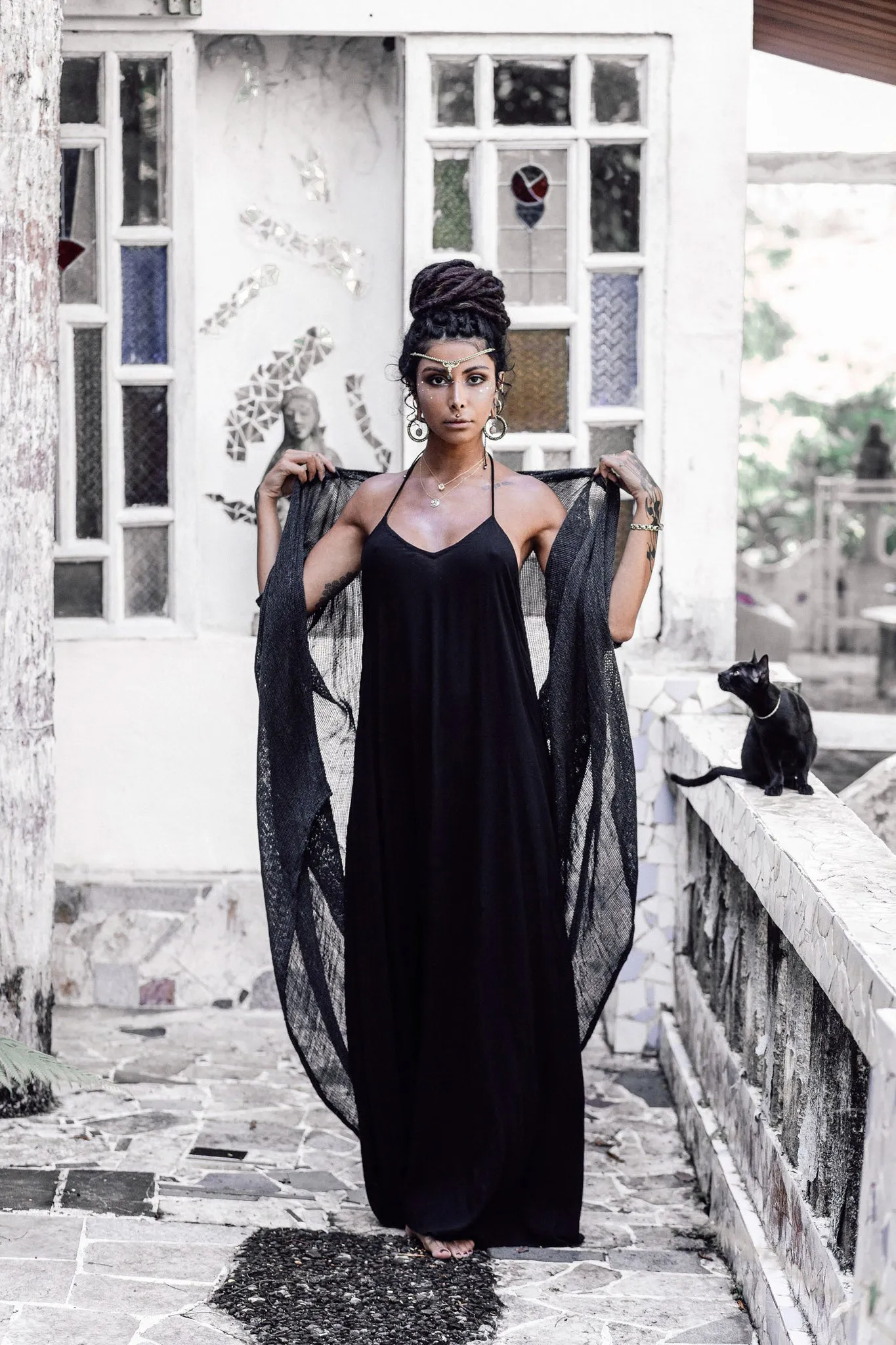 Black Cotton Boho Wedding Slip Dress