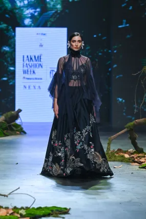 Black Embroidered Lehenga Set With Cape