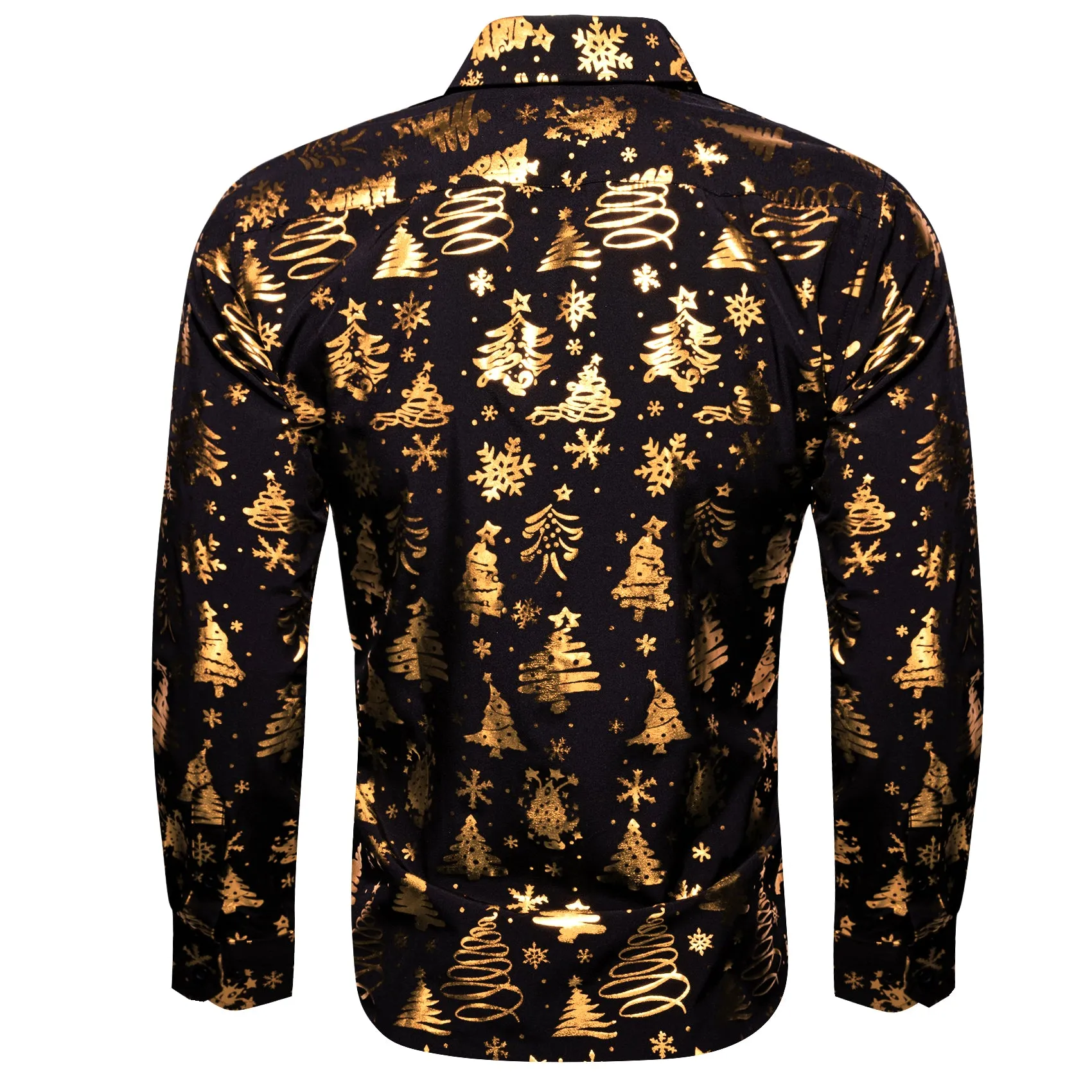 Black Golden Christmas Pattern Men Long Sleeve Shirt