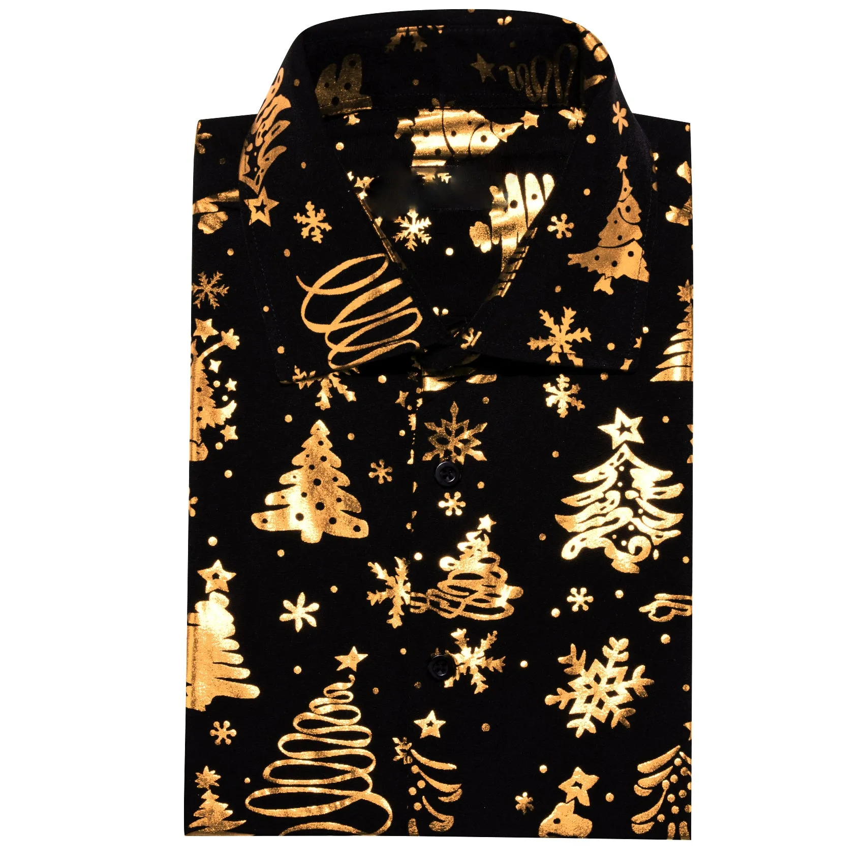 Black Golden Christmas Pattern Men Long Sleeve Shirt