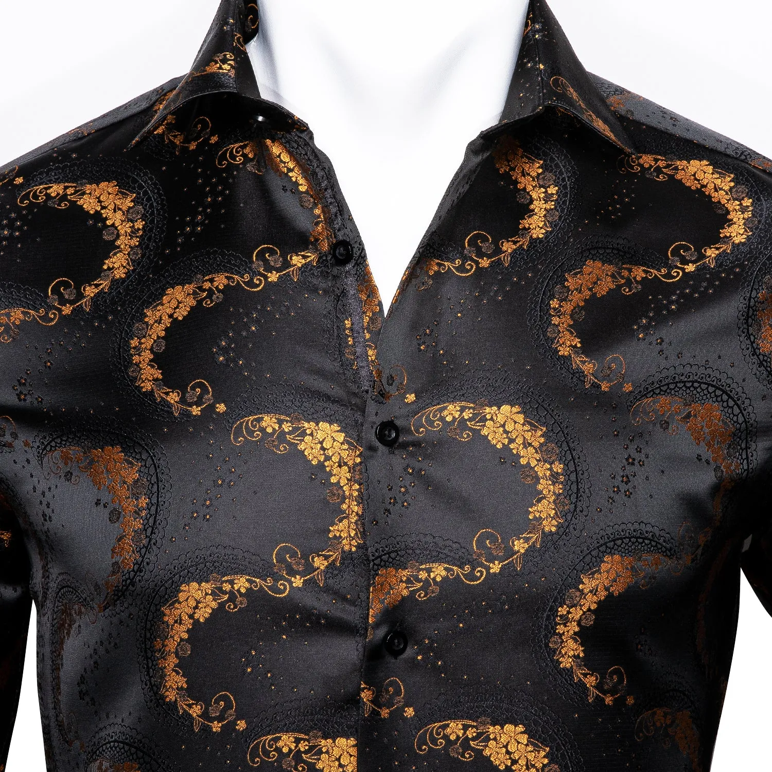 Black Golden Floral Silk Men's Shirt