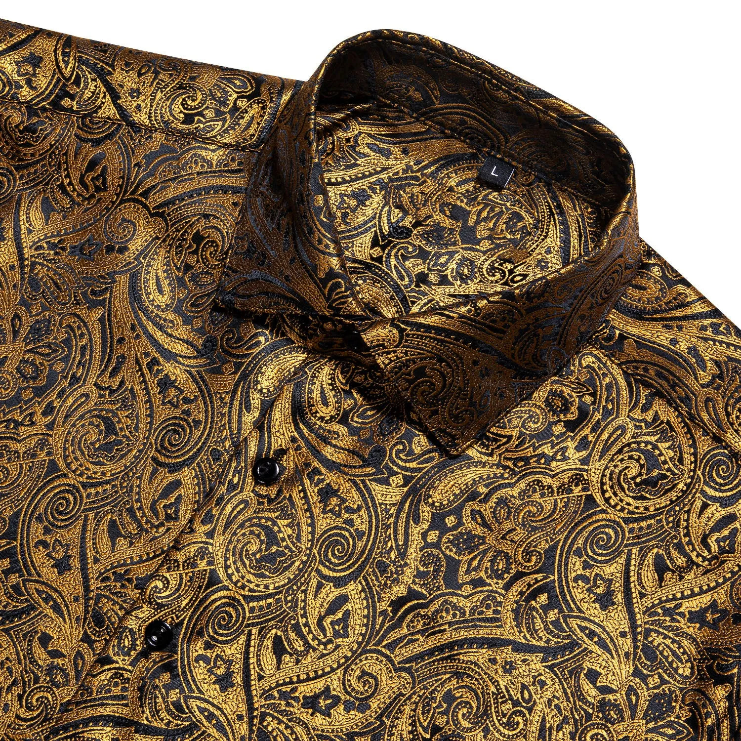 Black Golden Paisley Silk Men's Short Sleeve Shirt