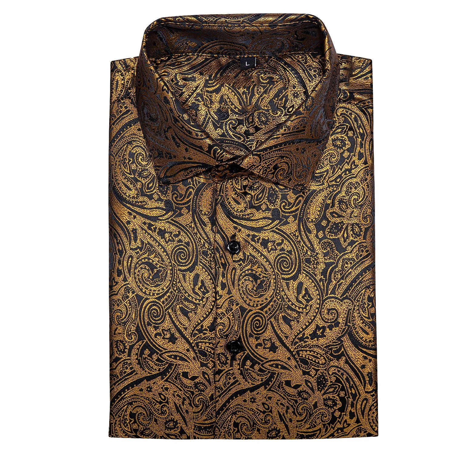 Black Golden Paisley Silk Men's Short Sleeve Shirt