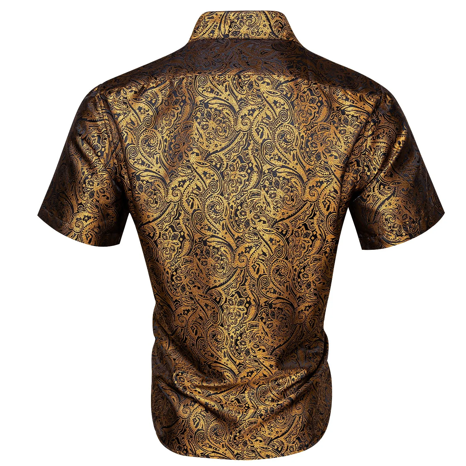 Black Golden Paisley Silk Men's Short Sleeve Shirt