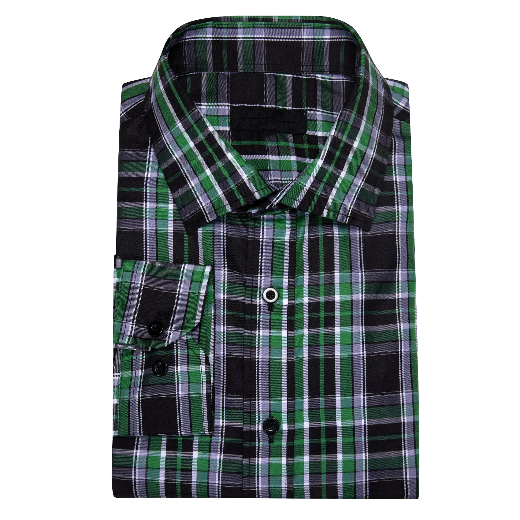 Black Green Plaid Men's Long Sleeve Work Shirt