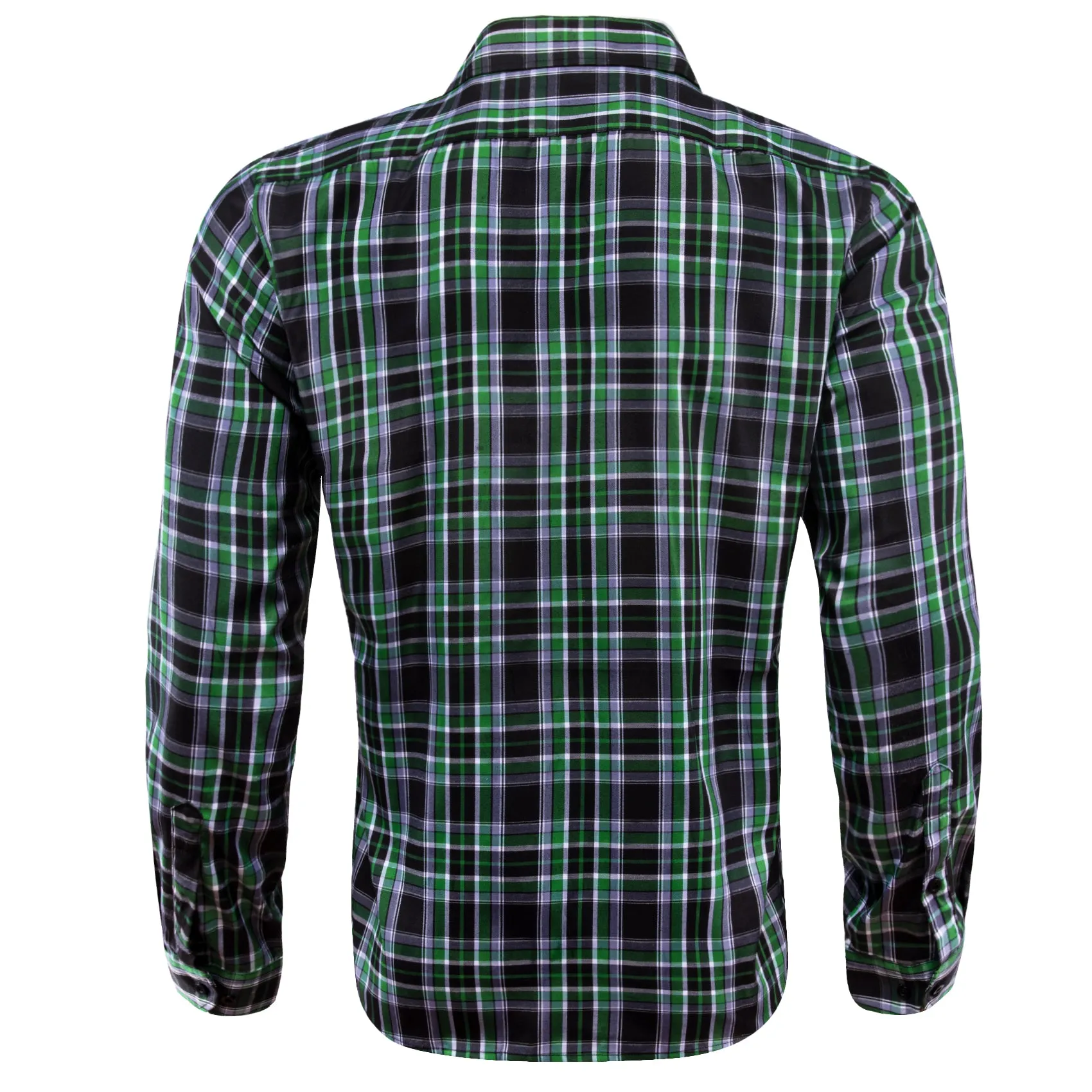 Black Green Plaid Men's Long Sleeve Work Shirt