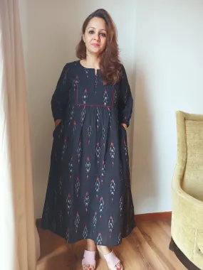 Black Ikat Cotton Yoke Dress