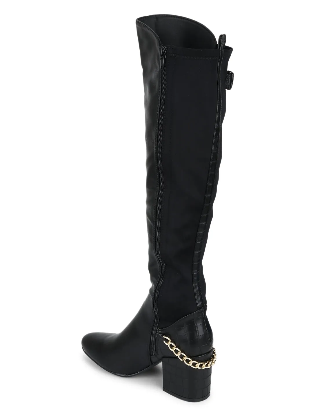 Black Pu Chained Long Boots