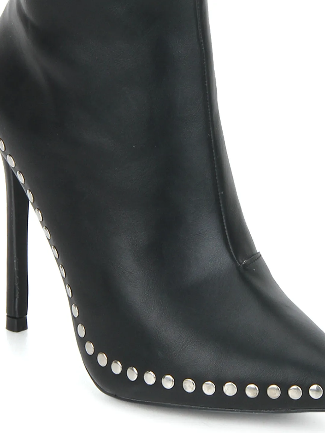 Black PU Stud Detail Stiletto Heel Boots