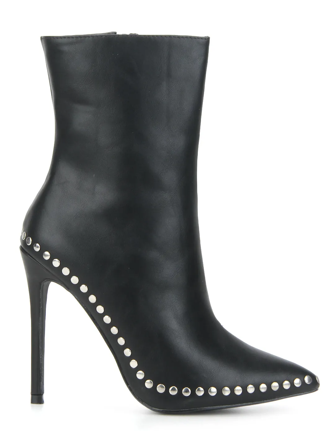 Black PU Stud Detail Stiletto Heel Boots