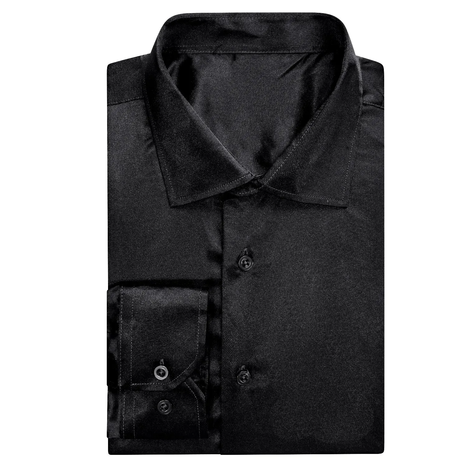 Black Solid Satin Men's Long Sleeve Shirt