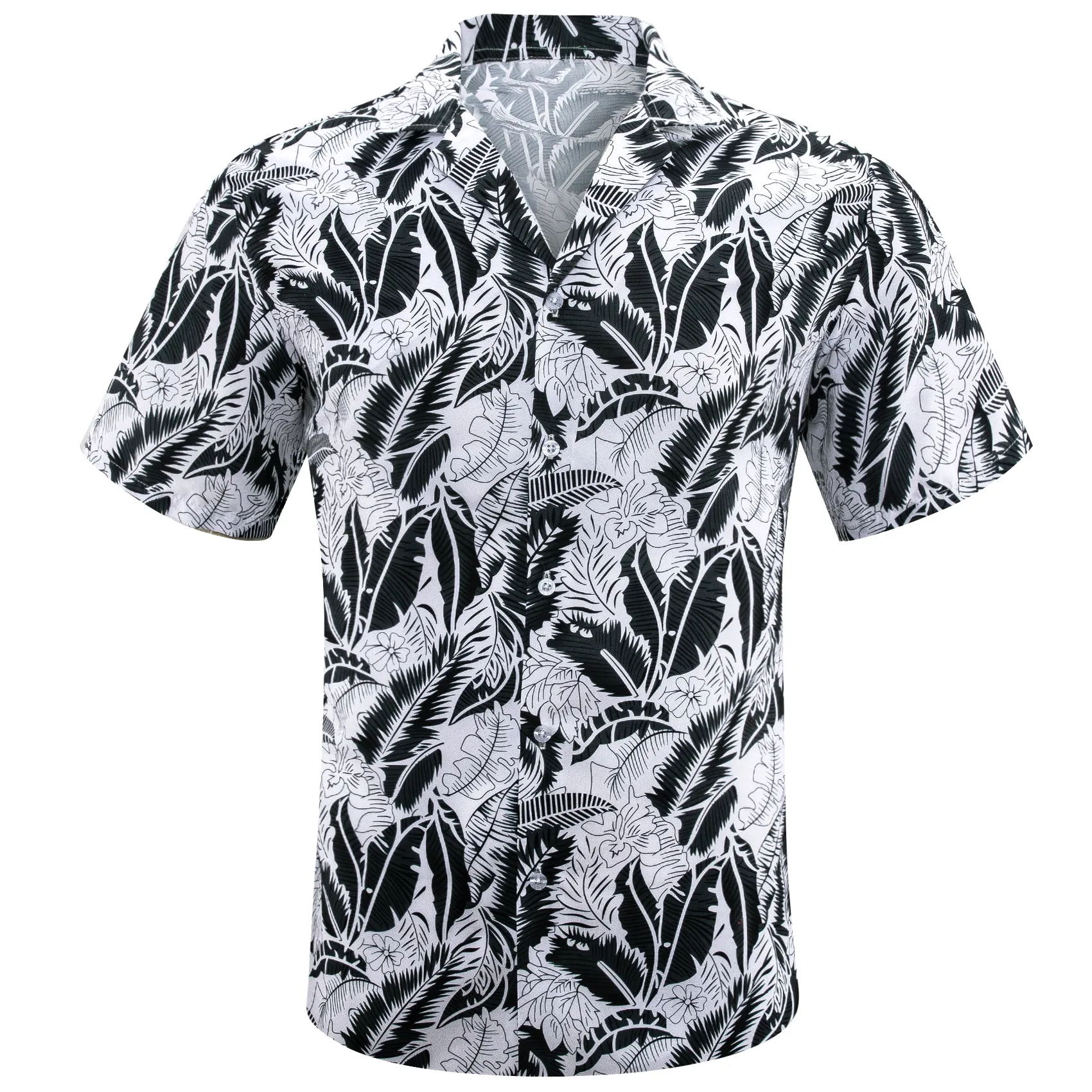 Black White Leaves Men's Short Sleeve Summer Shirt