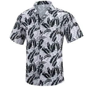 Black White Leaves Men's Short Sleeve Summer Shirt