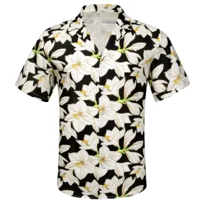 Black White Lily Novelty Men's Short Sleeve Summer Shirt