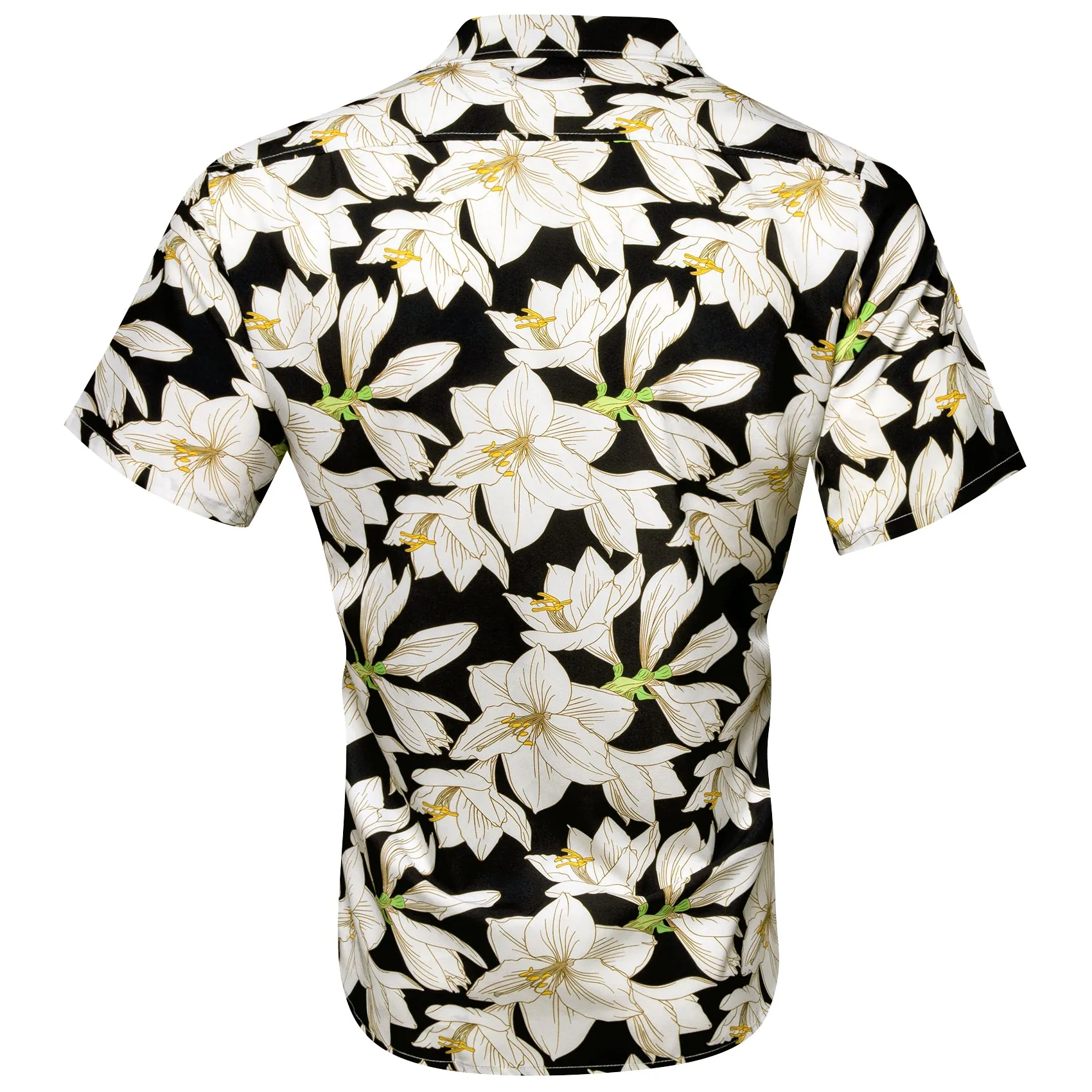 Black White Lily Novelty Men's Short Sleeve Summer Shirt