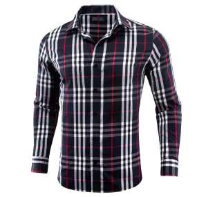 Black White Plaid Men's Long Sleeve Work Shirt