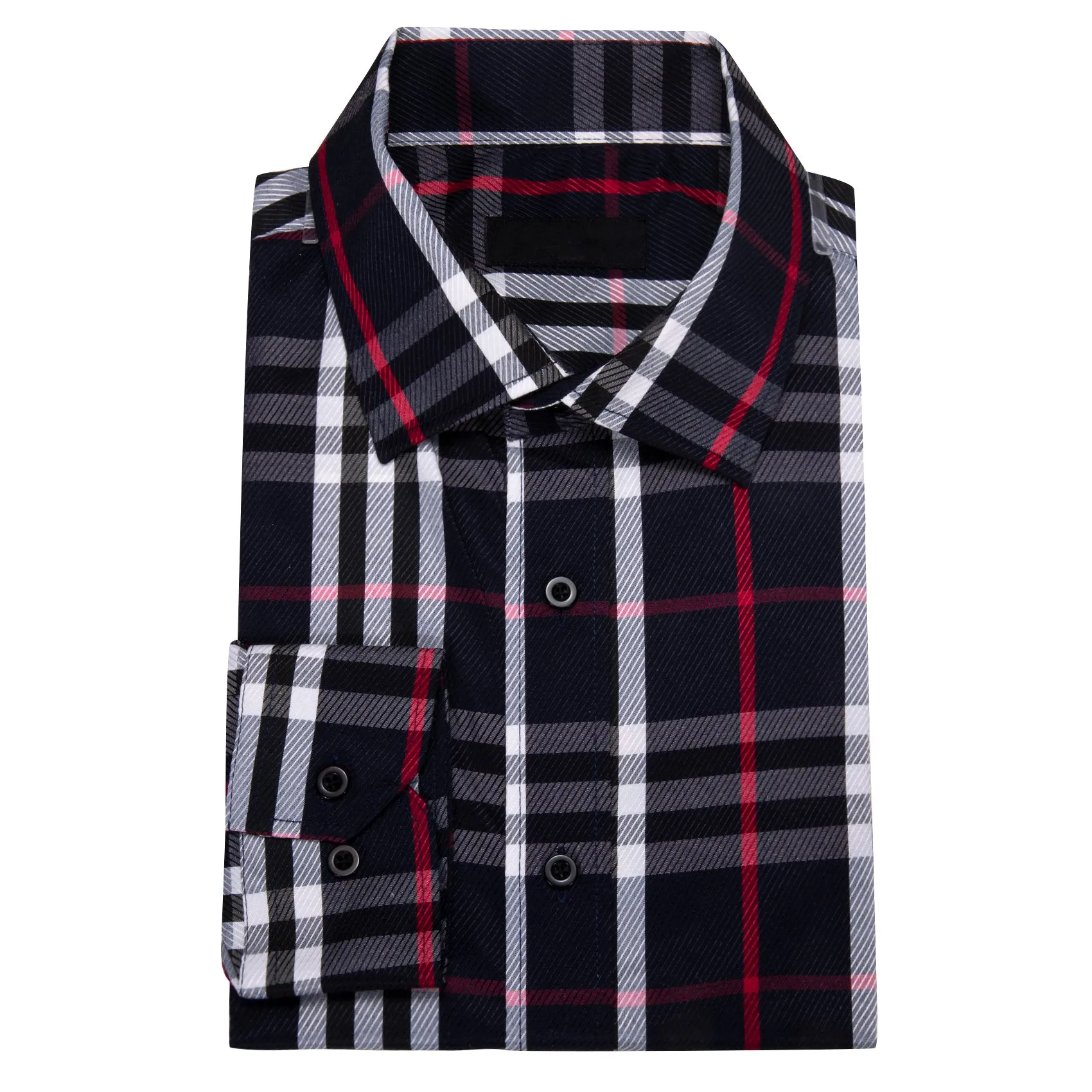 Black White Plaid Men's Long Sleeve Work Shirt