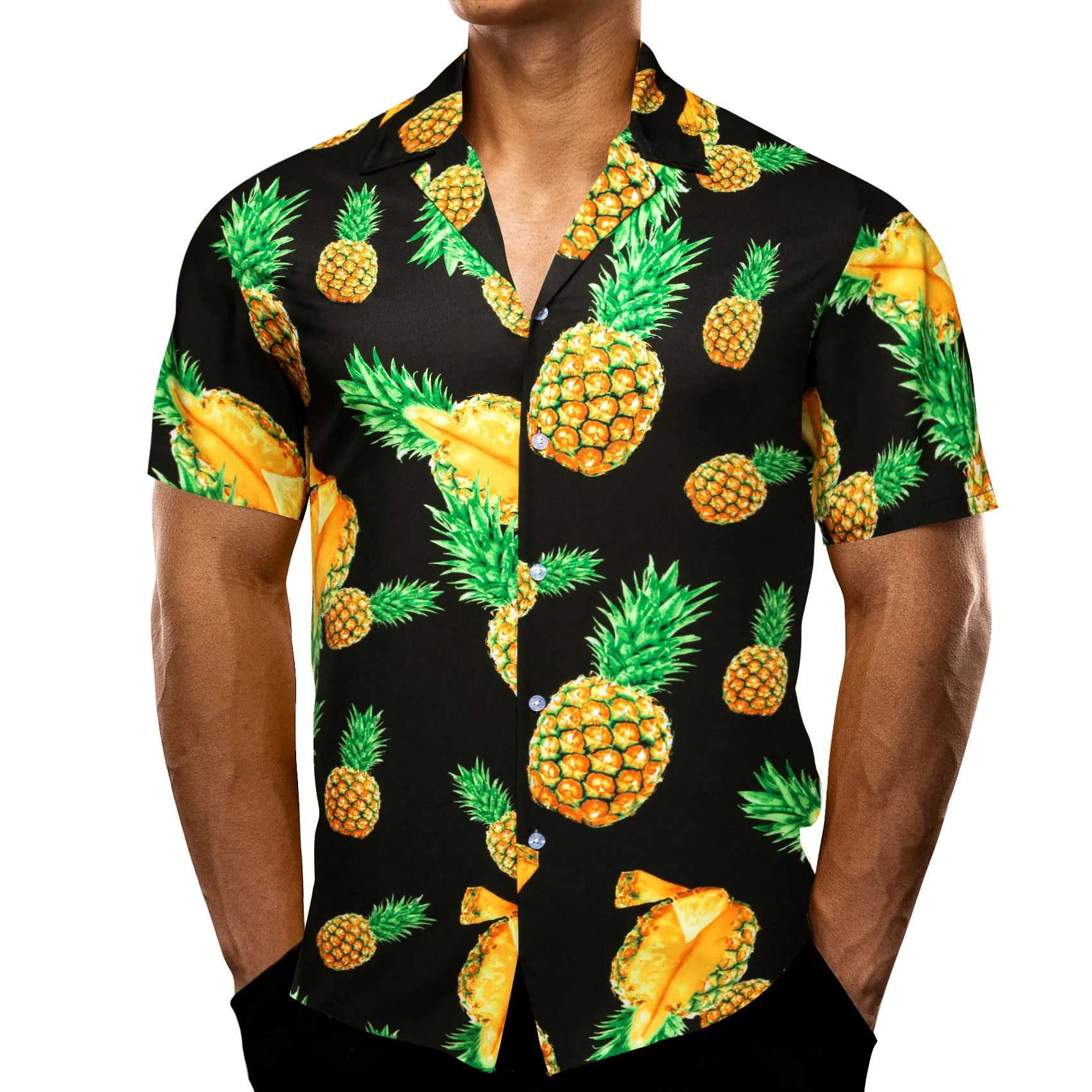 Black Yellow Pineapple Novelty Men's Short Sleeve Summer Shirt