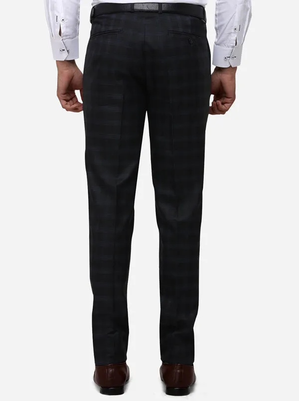 Blue & Black Checked Super Slim Fit Formal Trouser | JB Studio