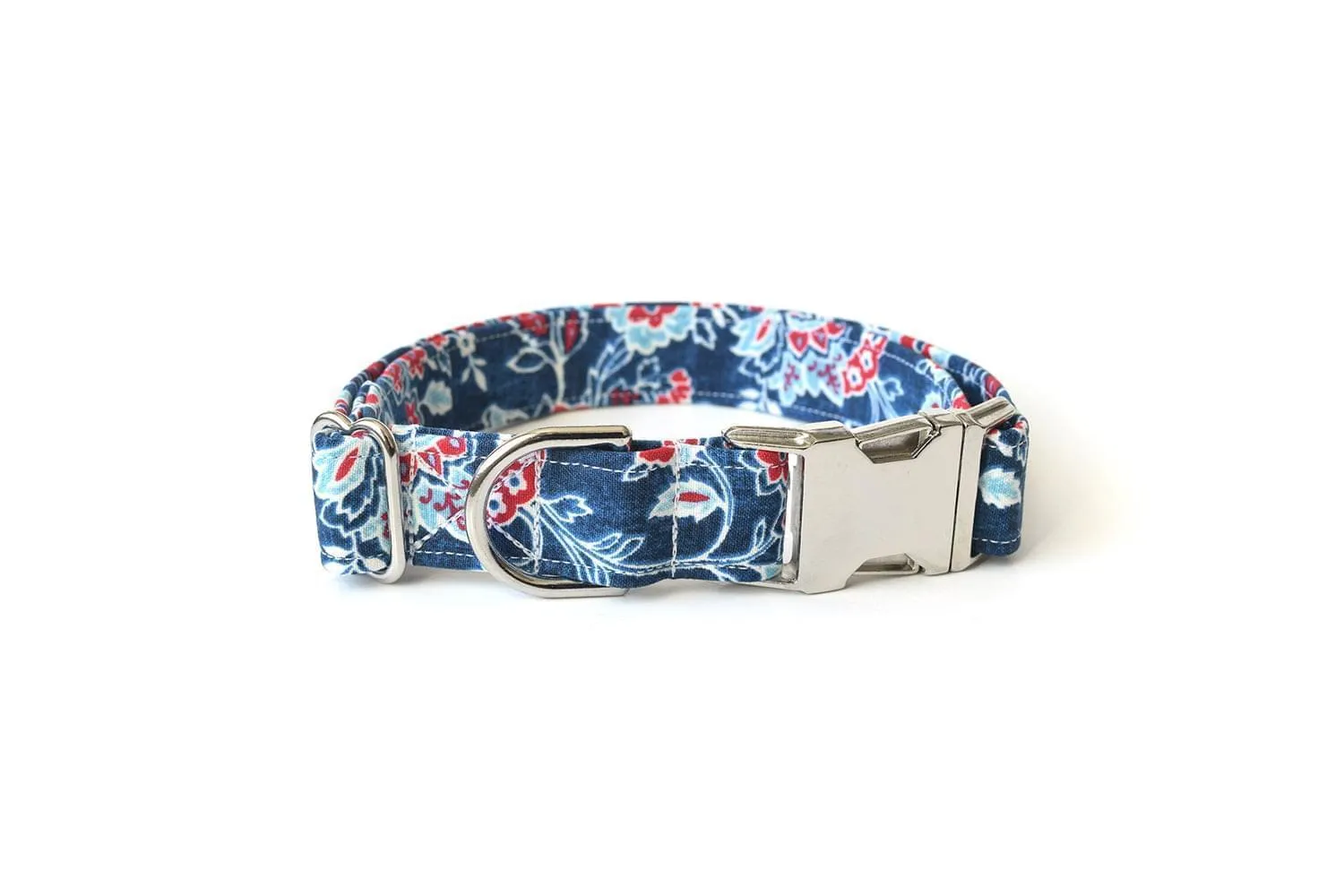 Blue & Red Floral Dog Collar