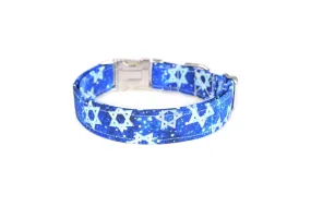 Blue & Silver Star of David Hanukkah Dog Collar