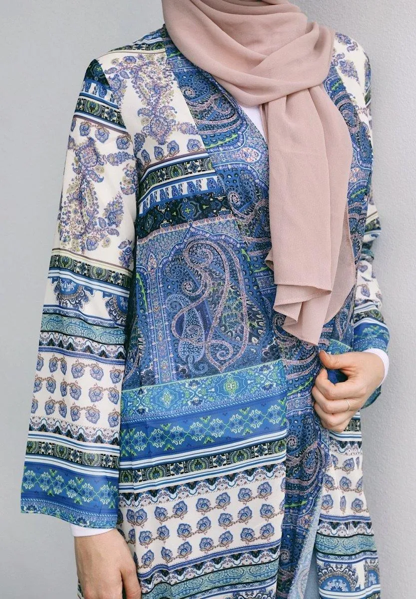 Blue and White Boho Long Cape