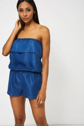 Blue Denim Look Bandeau Playsuit