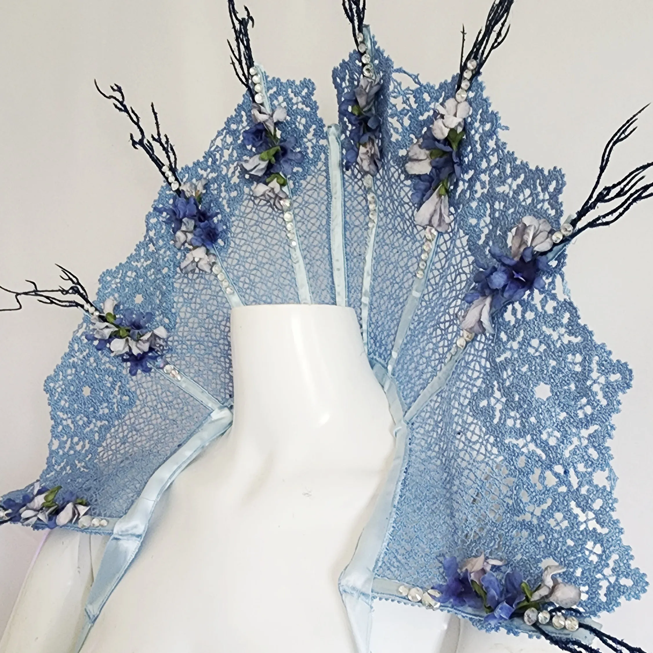 Blue Flower Fairy Queen Fan Lace Stand Up Collar