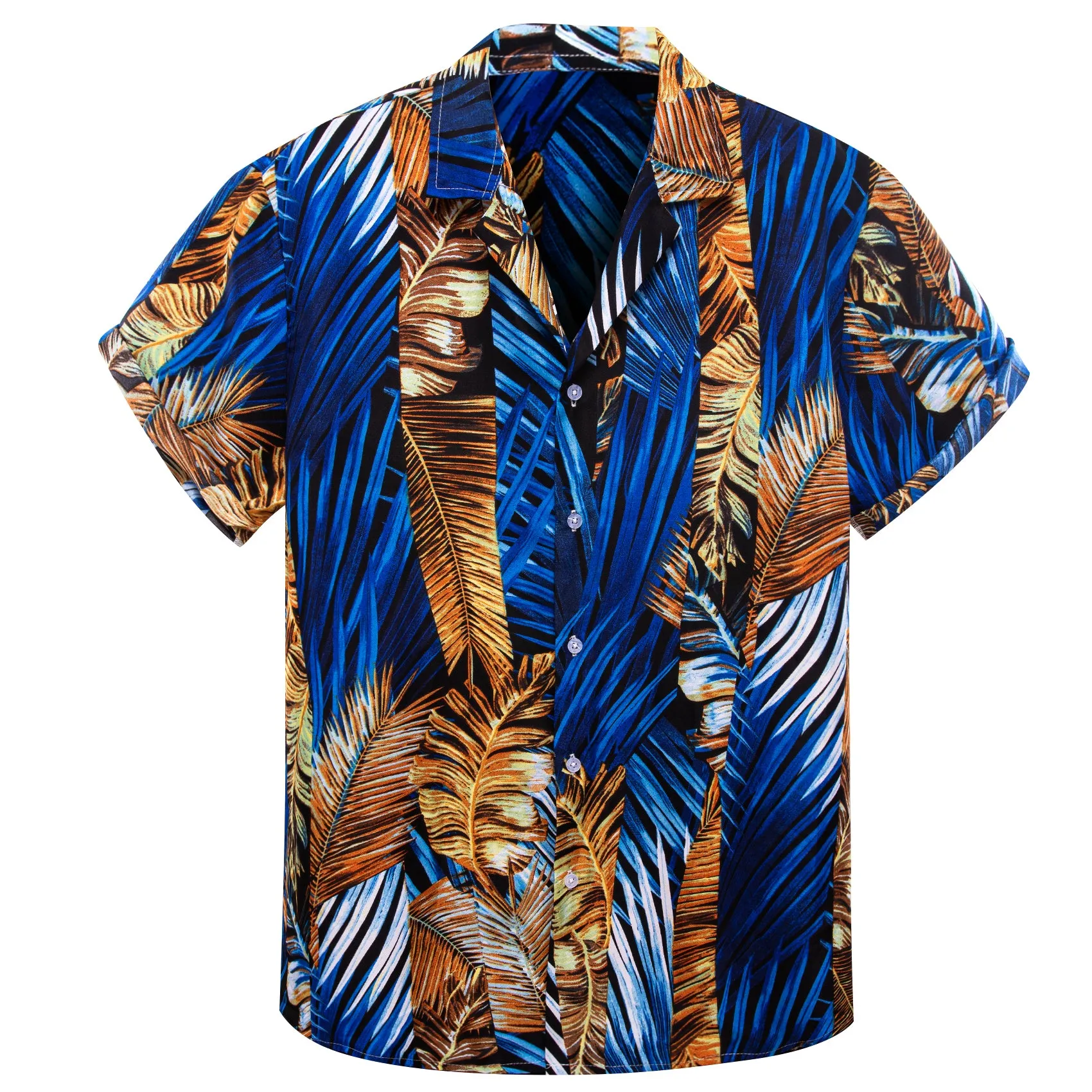 Blue Gold Leaves Novelty Men's Short Sleeve Summer Shirt