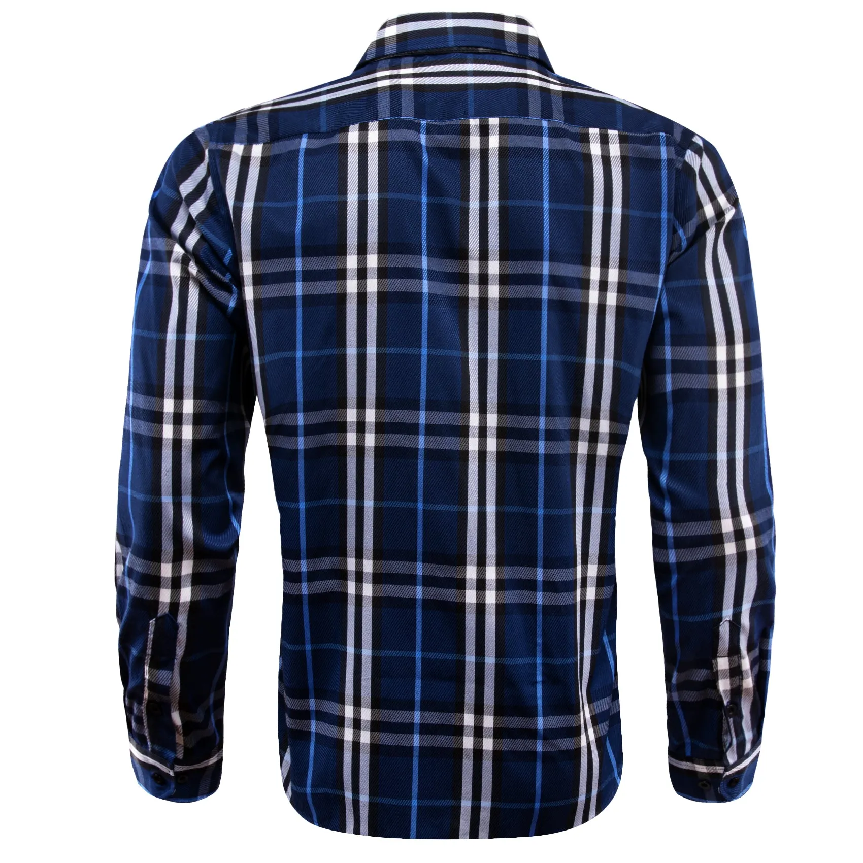 Blue Grey Plaid Men's Long Sleeve Work Shirt