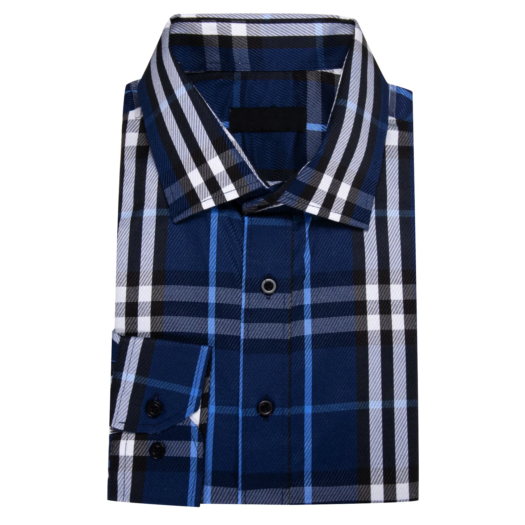 Blue Grey Plaid Men's Long Sleeve Work Shirt