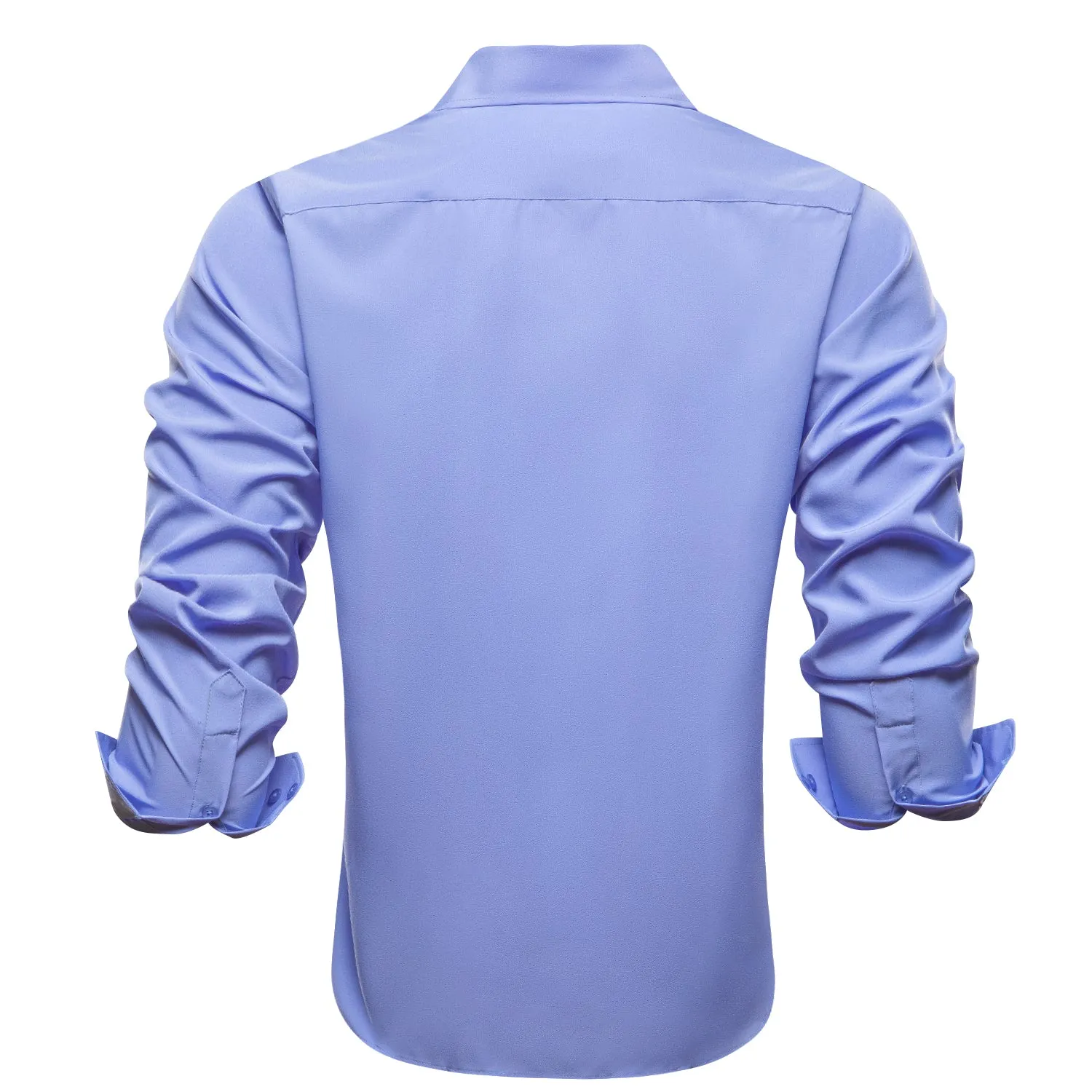 Blue Solid Four-way Stretch Fabric Men's Long Sleeve Shirt