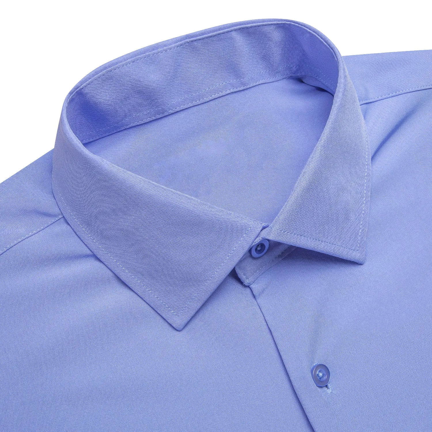 Blue Solid Four-way Stretch Fabric Men's Long Sleeve Shirt