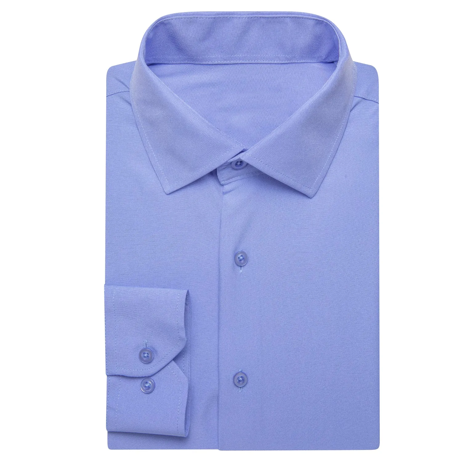 Blue Solid Four-way Stretch Fabric Men's Long Sleeve Shirt