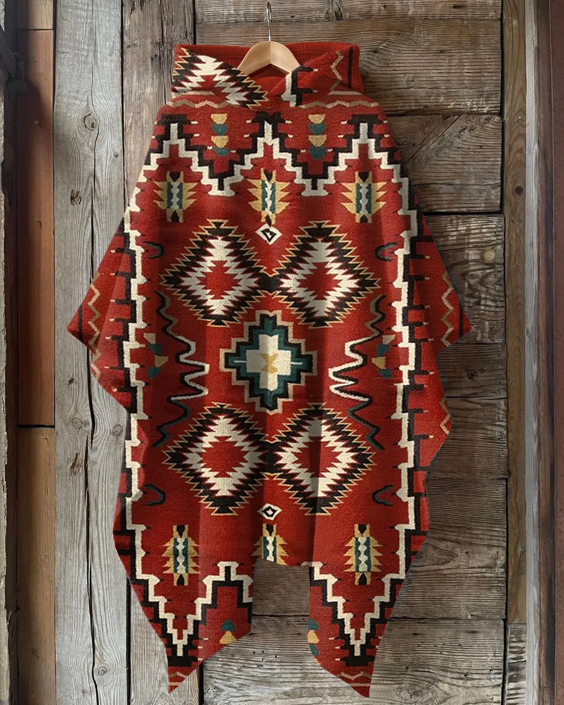 Bohemian Rhombus Geometry Hooded Warm Shawl Cape