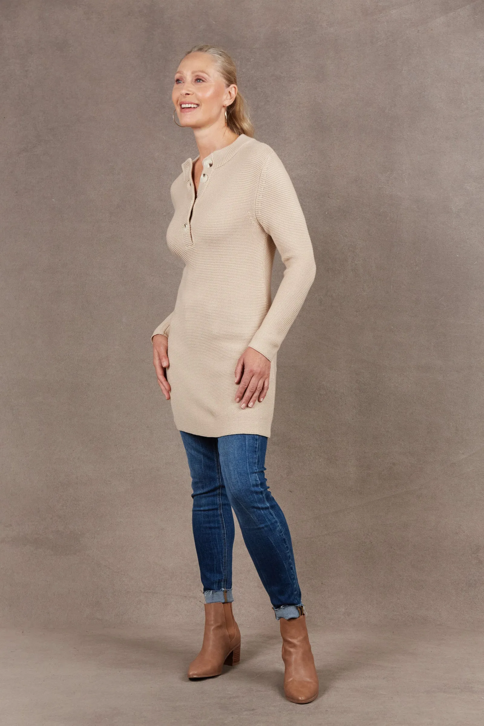 Britons Button Knit Top/Dress - Oat