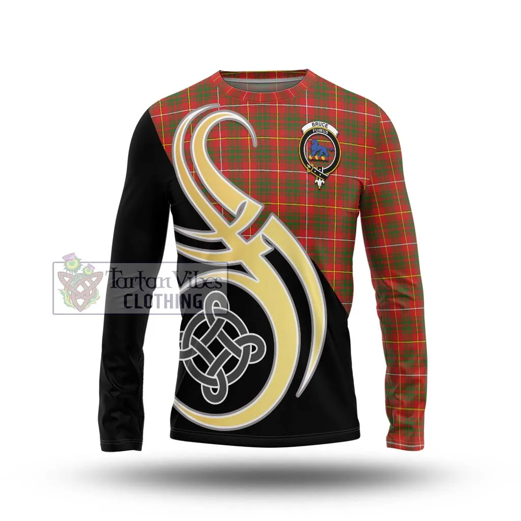 Bruce Modern Tartan Long Sleeve T-Shirt with Family Crest and Celtic Symbol Style