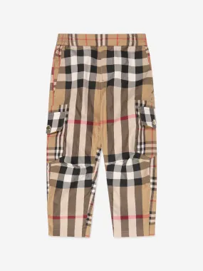 Burberry Boys Check Gordon Trousers In Beige